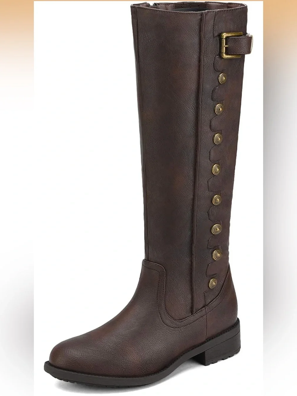 Dream Pairs Army Brown Faux Leather Button Knee High Riding Boots Size 8